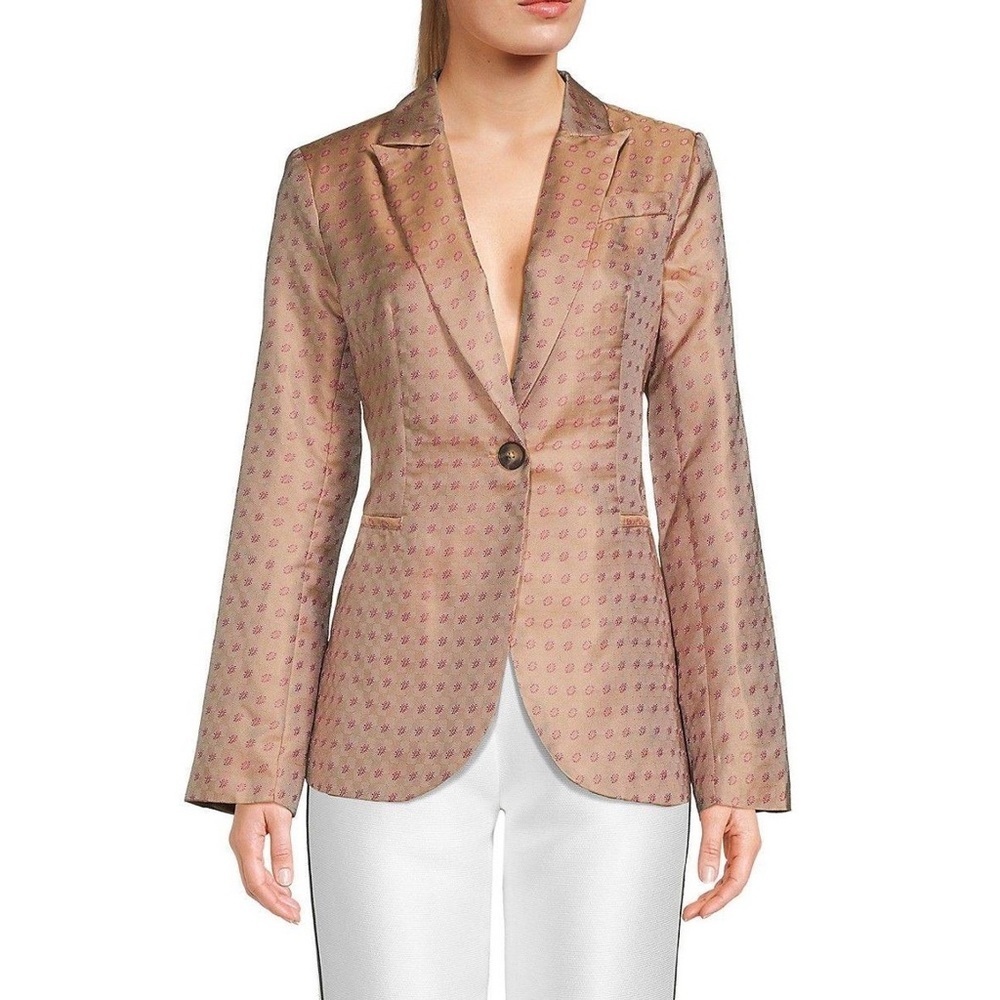 NWT Grey Lab Women's Woven Gold And Pink Single Button Blazer Size Large